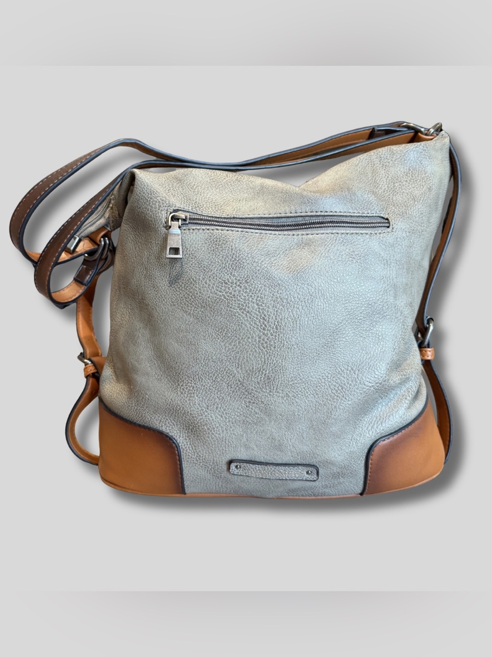kathy ireland Two-Tone Gray and Tan Faux Leather Shoulder Bag